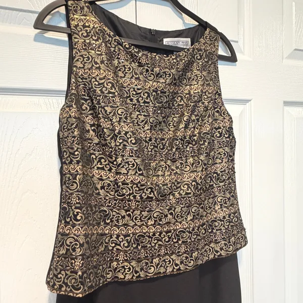 Vintage Jessica Howard Mock 2 Piece Maxi Dress‎ Metallic Brocade Black Gold 10 - Image 5