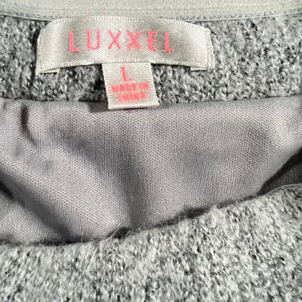 Luxxel Womens Large Gray Textured Knit Skater Mini Dress Bishop Sleeve Lined - Image 6