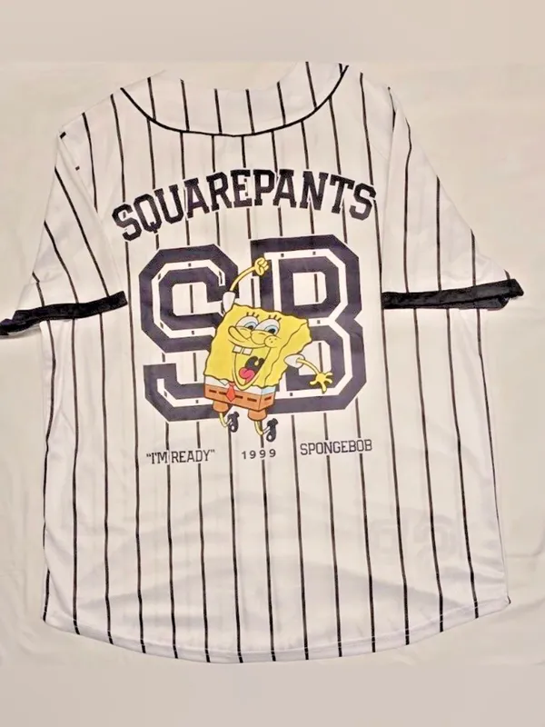 SpongeBob Mens Baseball Shirt Button Up Short Sleeve Graphic Tee Retro Size M - Image 3