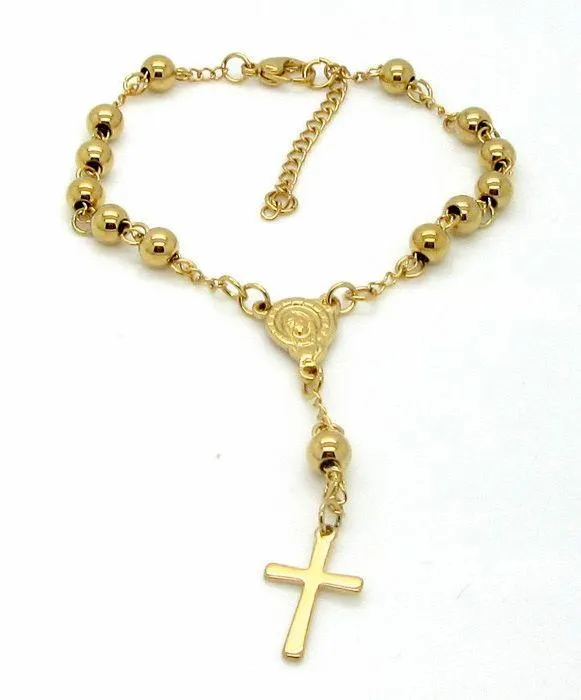 Stainless Steel Cross Pendant Bead Bracelet - Image 3