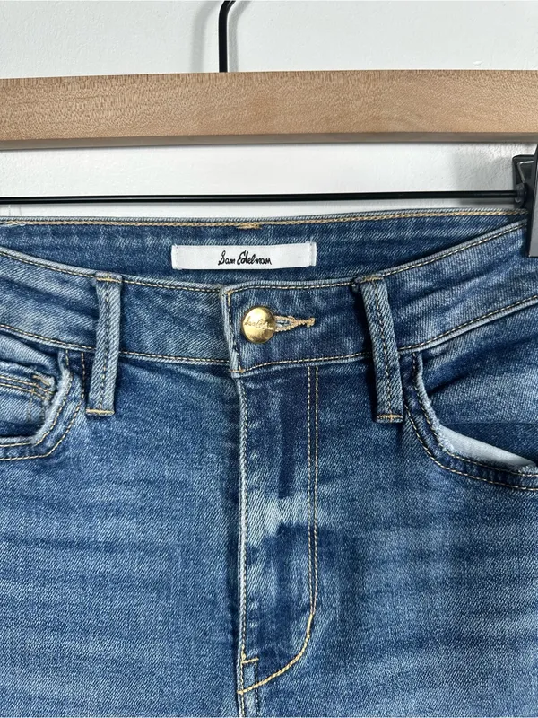 Sam Edelman The Stiletto High Rise Crop Boot Jeans Size 27 Medium Wash Raw Hem‎ - Image 9