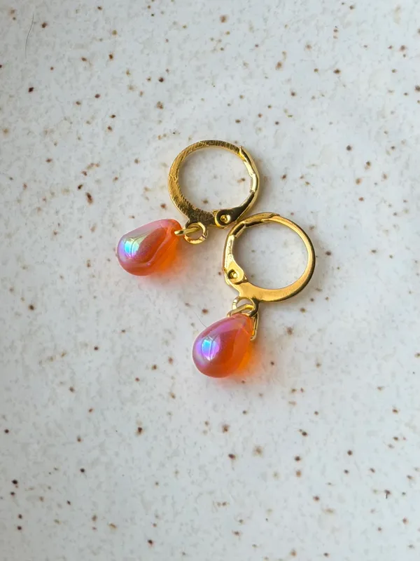 Handmade AB orange mini teardrop Czech glass simple minimalist earrings🧡 - Image 6