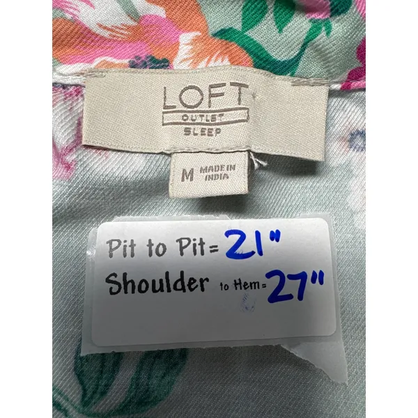 LOFT Outlet Sleep‎ Women's Green Floral Button Up Shirt Top Size M - Image 3