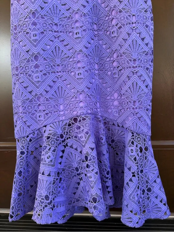 NWT GUESS Geo Lace Flounce Hem Dress Violet Size 8 - Image 6
