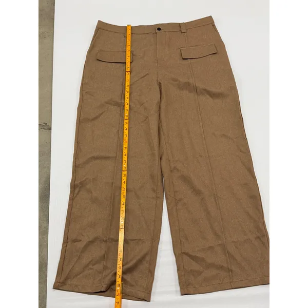 Camel‎ Brown Wide Leg High Waisted Trousers Flap Pockets Runs Small 1XL - Image 3