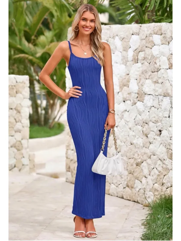 NEW Spaghetti Strap Textured Knit Tight Fitted Maxi Dress 2X - Image 4