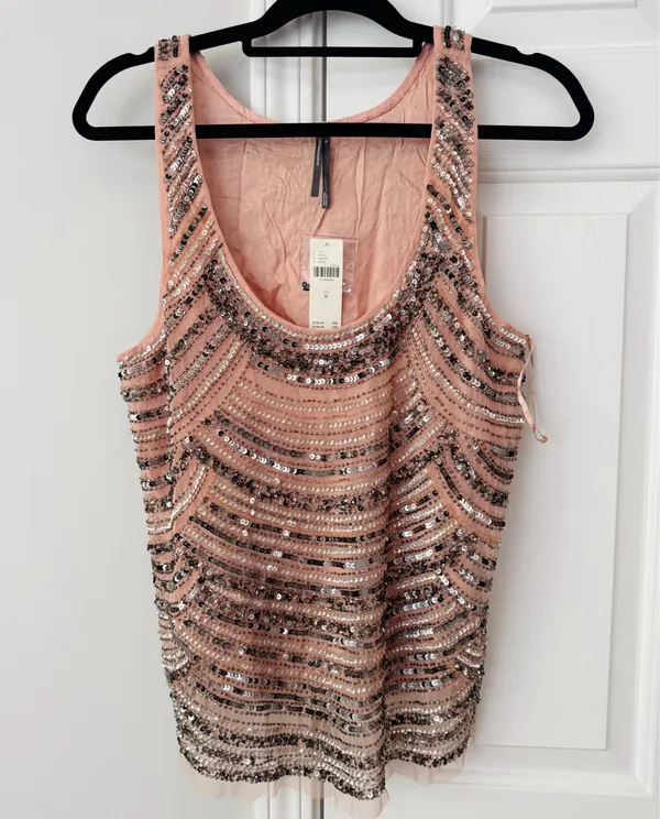 Anthropologie Sequin Embellished Stripe Tank Top, Size M - Image 5