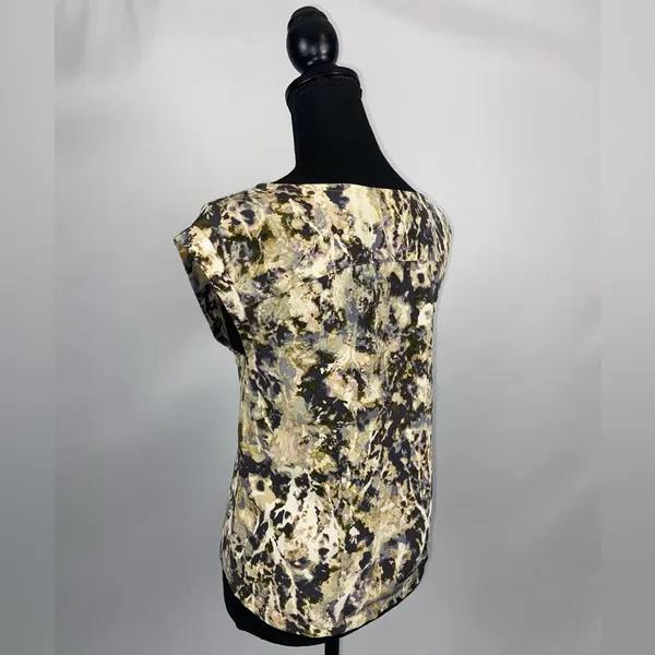 Blouse Top Abstract Size XS French Connection Olive Green & Tan - Image 6
