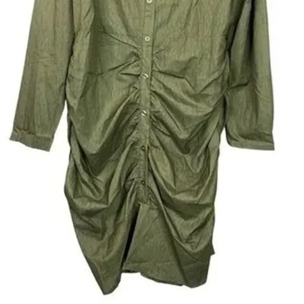 NWT Missguided Sexy Ruched Mini Dress Front Slit Stretchy Long Sleeve 14 Green - Image 7