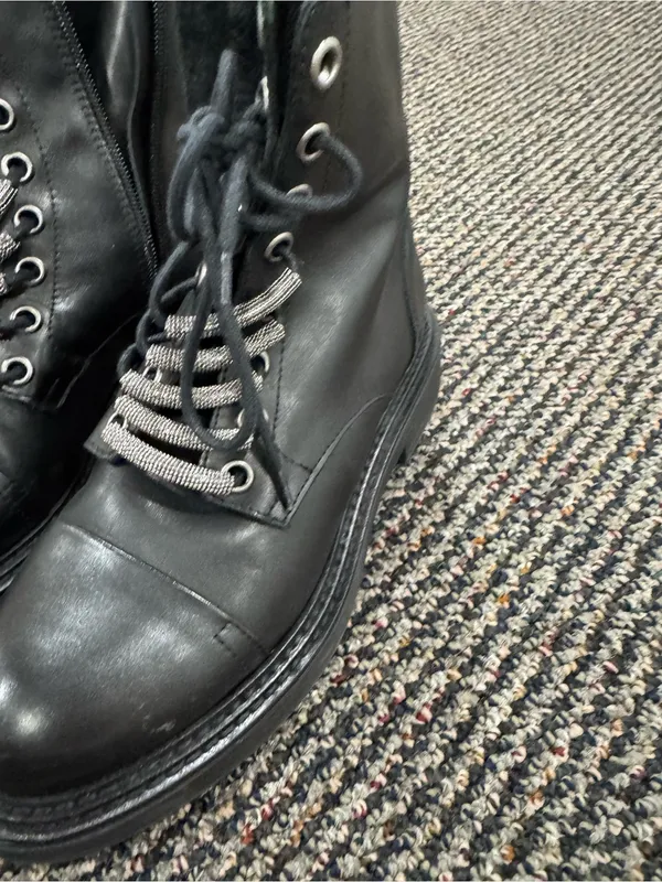 Women's Black Leather Lace-Up Combat Boots - Image 2