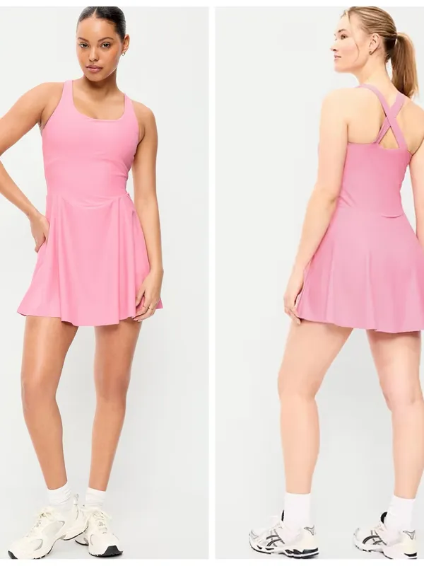 NWT Old Navy PowerSoft Fit & Flare Exercise Dress Women's SP Pink Tennis - Image 2