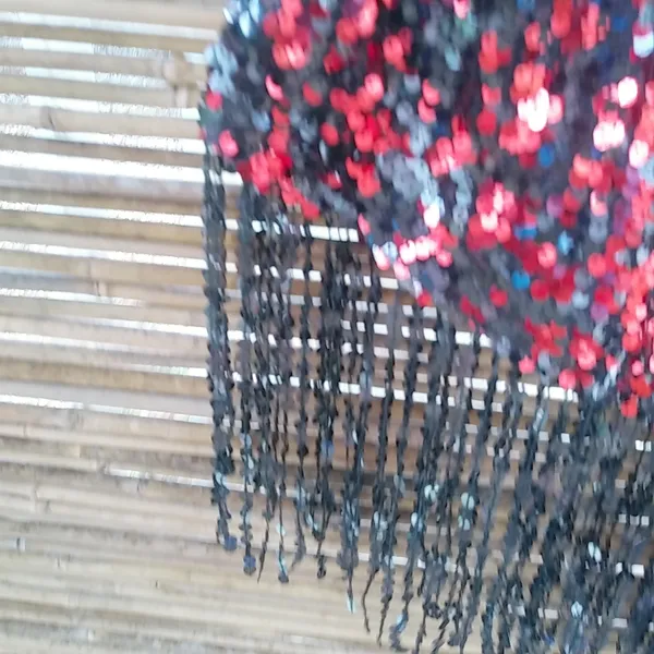 Spirit S/M Halloween Costume Fringe Red Black Flapper Dress w Beaded Frunge - Image 6