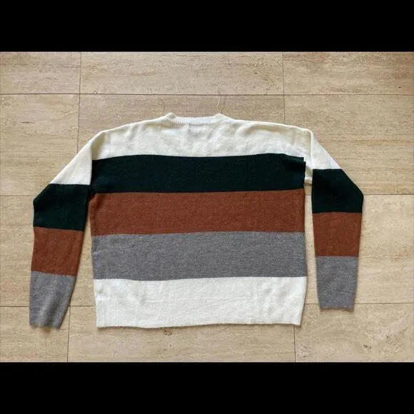 Andree by‎ Units Colorblock Stripe Sweater Dark Green Copper Taupe M - Image 5
