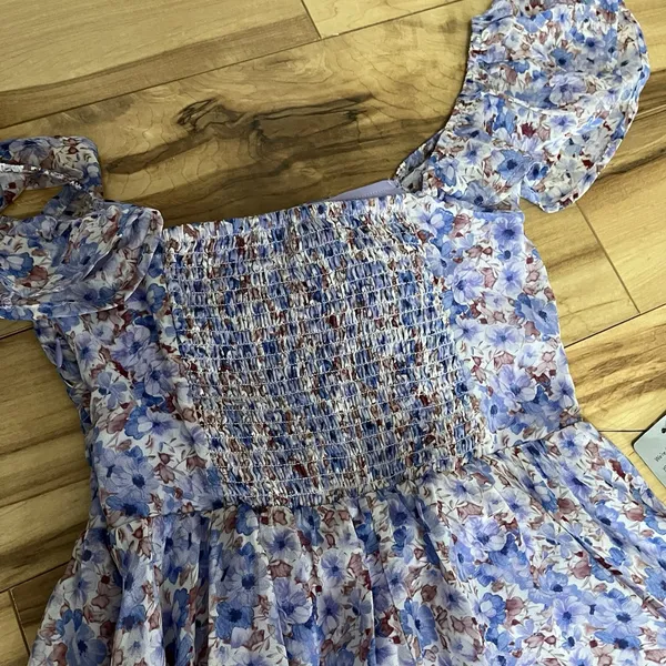 ASTR The Label Purple Floral Smocked Off The Shoulder Long Dress XS Cottagecore - Image 7