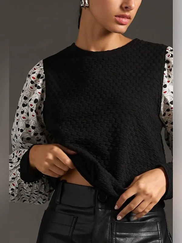 Anthropologie Porridge Textured Sweatshirt size Large black white pop art print - Image 11