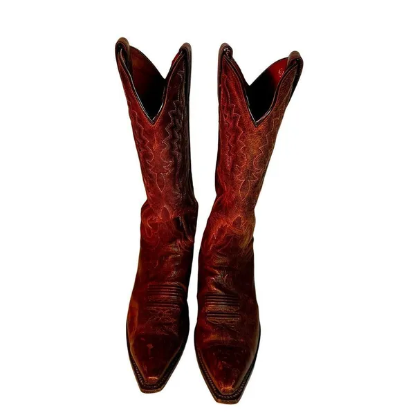 VTG Cowboy Boots Dan Post Wom Sz 8.5 Western Wear Embroidery Stitch Detailed-Boh - Image 5