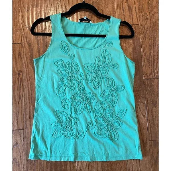 Jones New York green embroidered floral tank - Image 6
