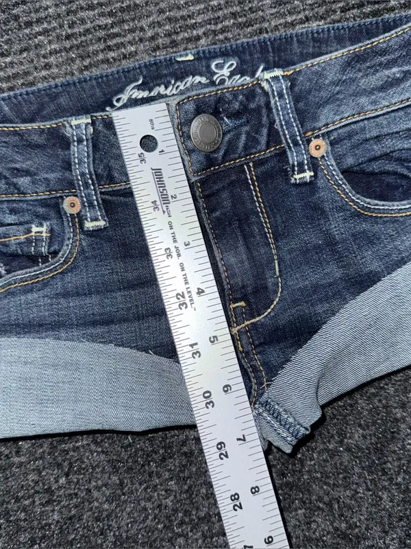 VTG Y2K American Eagle Ultra Low Rise Micro Mini Jean Shorts 2 Grunge Preppy - Image 5