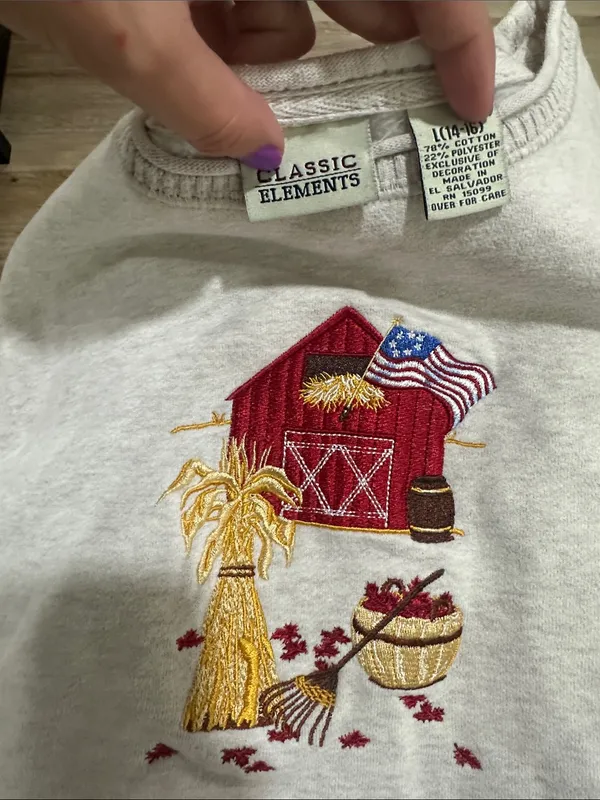 Classic Elements Cozy Cream Embroidered Barn Sweatshirt -women - Image 2
