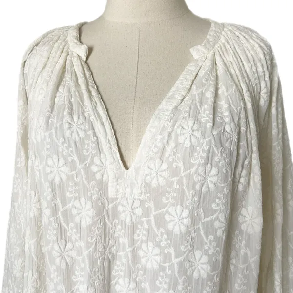 Nili Lotan Mini Dress 100% Cotton White Embroidered Floral Boho Size Medium - Image 3