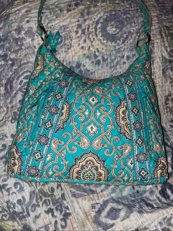 Vera Bradley Totally Turquoise Teal & Brown Tote Bag Shoulder Bag - Image 2