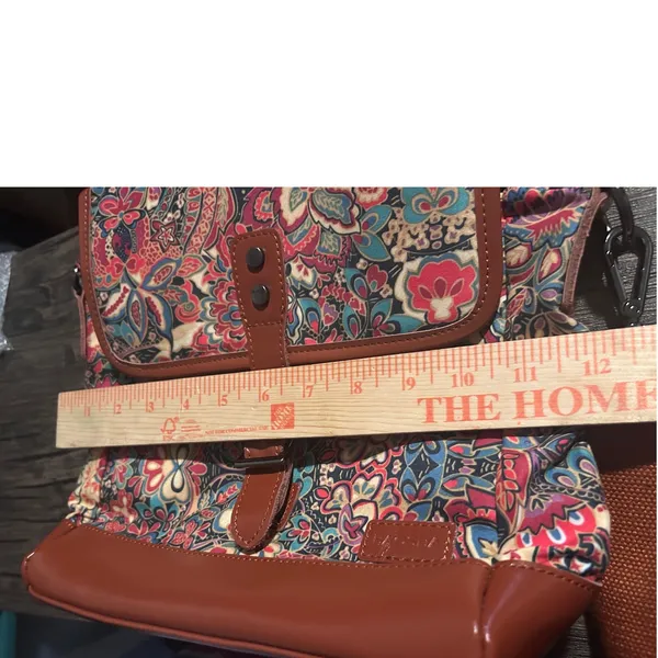 Baosha Floral Paisley Canvas Messenger Bag Brown Faux Leather Crossbody Satchel - Image 6
