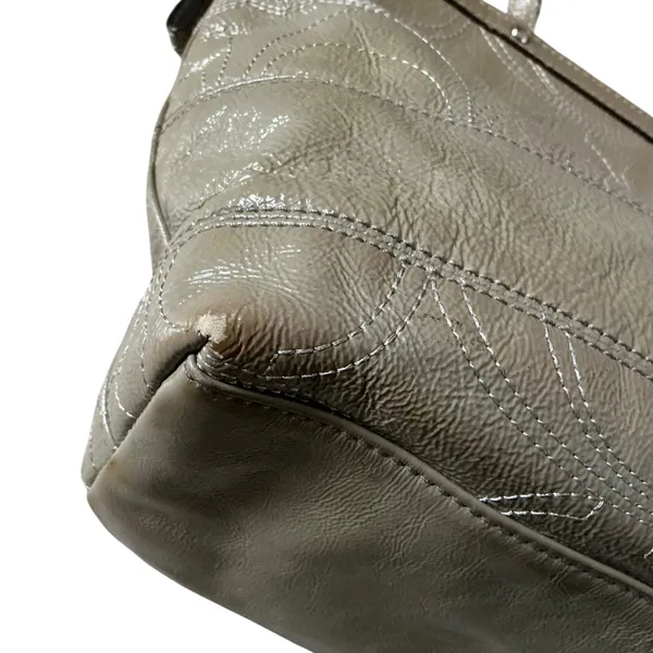 Vintage Coach stitch outline C signature olive grey patent leather tote - Image 6
