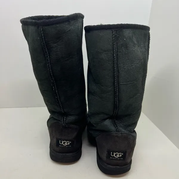 Uggs classic black tall boots winter slip on boots leather sheepskin fur lined 7 - Image 4