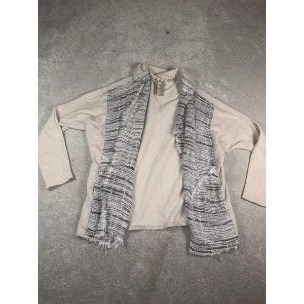Dolan Anthropologie Mixed Tweed Open Front Cardigan Jacket Raw Edge Fringe S - Image 3