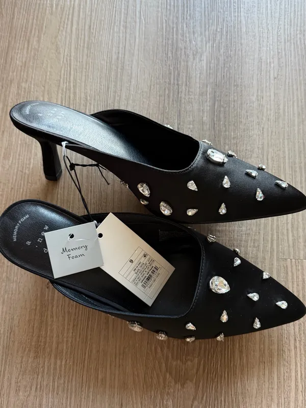a new day Black Jeweled‎ Pointed-Toe Mule Heels - Image 4