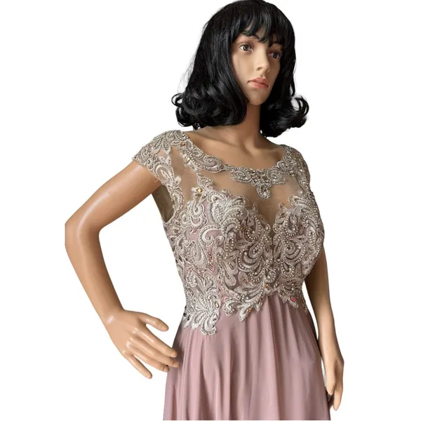 Mother of bride Embellished Illusion Jewel Neck A-line gown size large - large - Image 11
