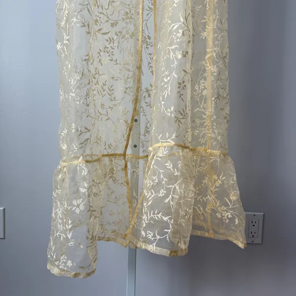Anthropologie XS Canary Yellow Sheer Floral Maxi Dress‎ Women New Tie Front Boho - Image 4
