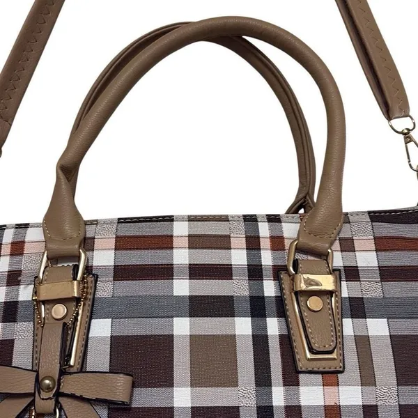 Kate Hill Brown Plaid Crossbody Shoulder‎ Convertible Adjustable Handbag Purse - Image 5