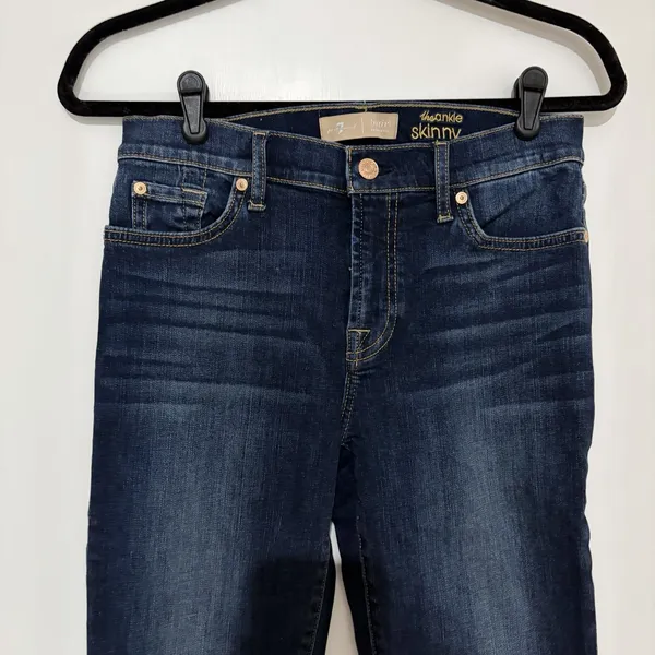 7 For All Mankind Ankle Skinny Stretch Denim Jeans Blue Button Zip Logo Bair 28 - Image 4