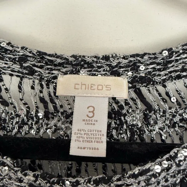 Chico’s Women’s 3 Grey Knit Open Sweater Pullover - Image 2