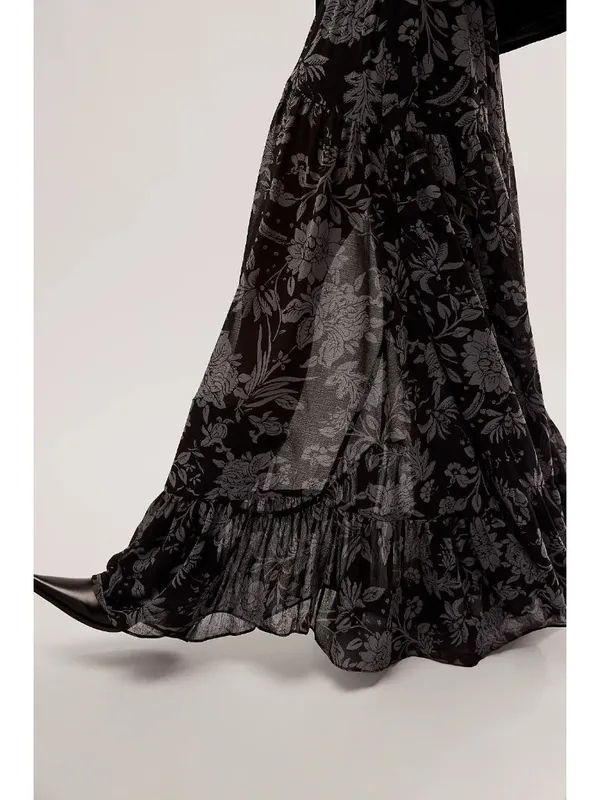 NWT Free People Colette Wide-Leg Pants in Black Gray Floral Semi-Sheer S - Image 3