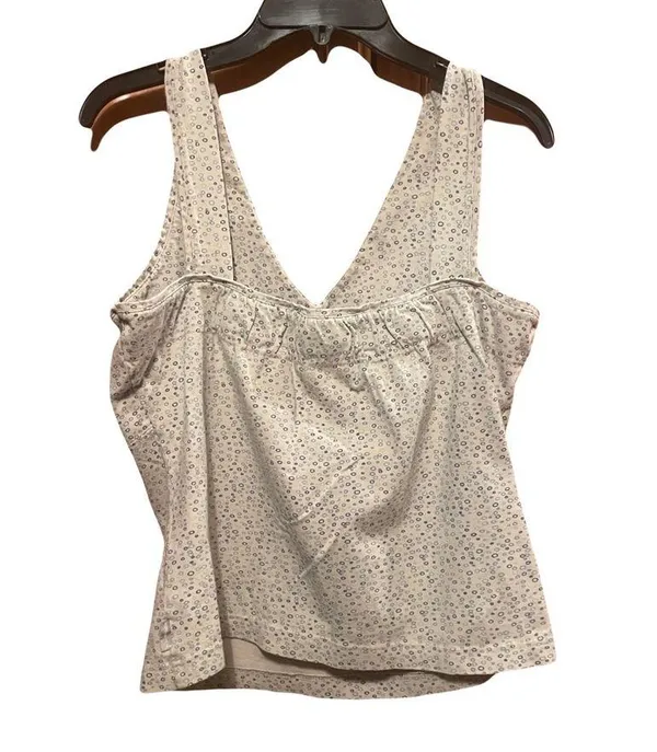 Woolrich women’s tank stone color with tiny design circles of blue shades size M - Image 2