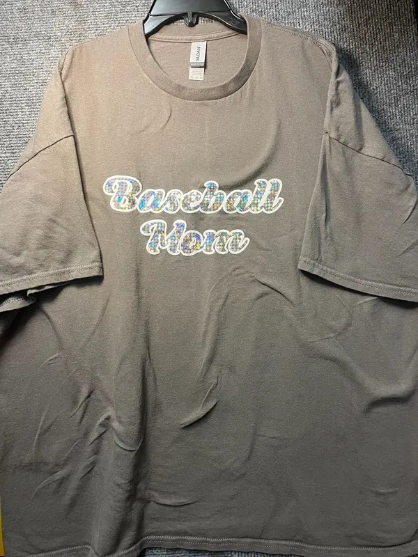 Gildan Heavy Cotton Gray Baseball Mom Holographic Lettering T-Shirt - Image 2