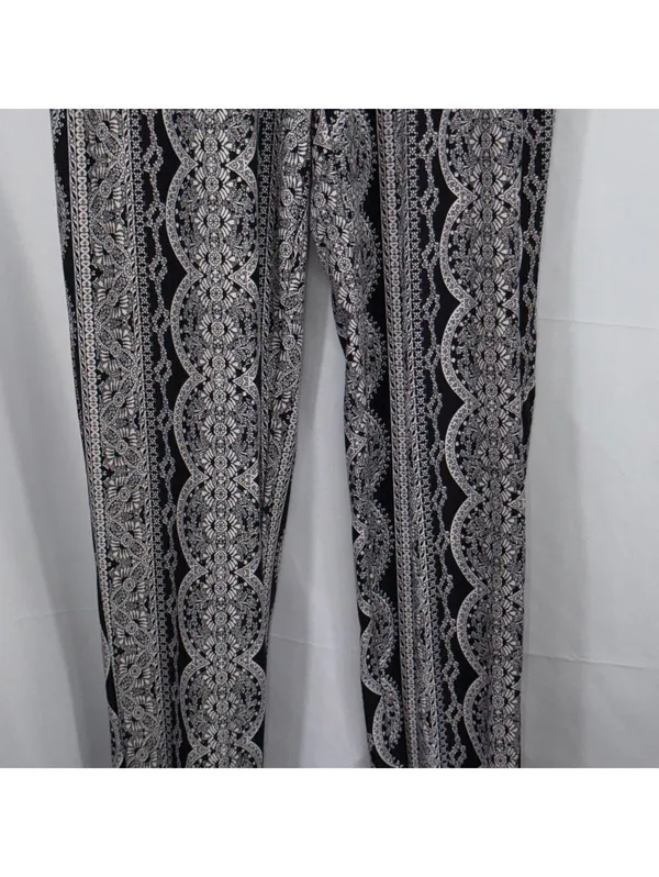 Mudd Women’s Black & White Boho Paperbag Waist Tie Pants XS Printed Pull-On - Image 3