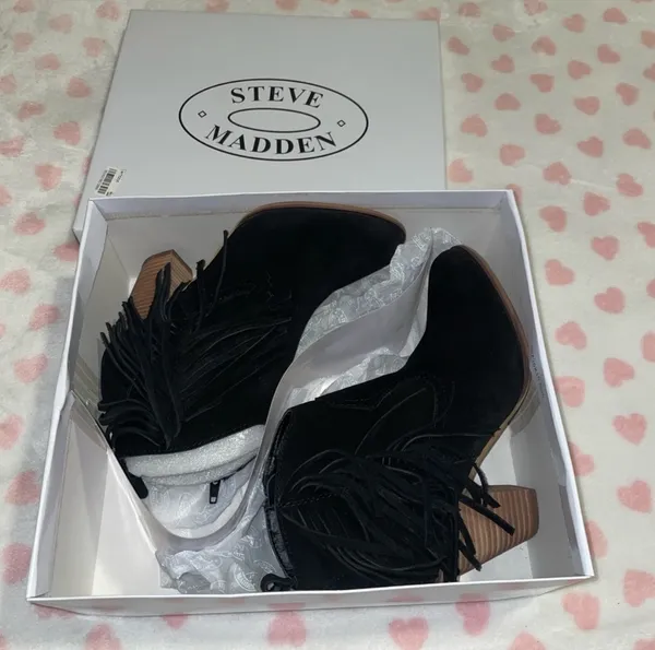 Steve Madden black boots suede fringe size 7 new in box - Image 2