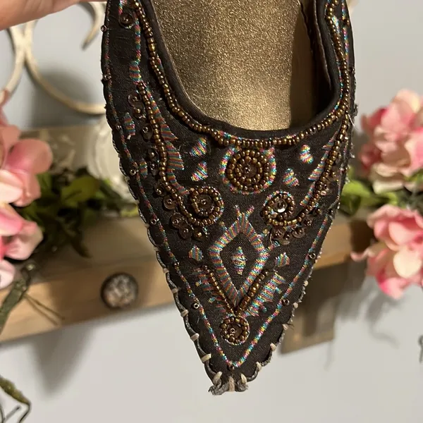 Qupid Pointed Toe Beaded Slip On Brown Shoes Kitten Heel Aztec Western Womens 7 - Image 15