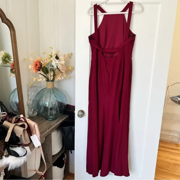 Dessy Collection High-Neck Backless Crepe Trumpet Gown In Burgundy NWT - Image 8