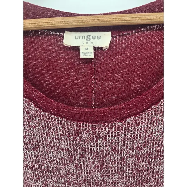 Umgee Tunic Womens Medium G2503 Burgundy Marled Pocket High Low EUC - Image 2