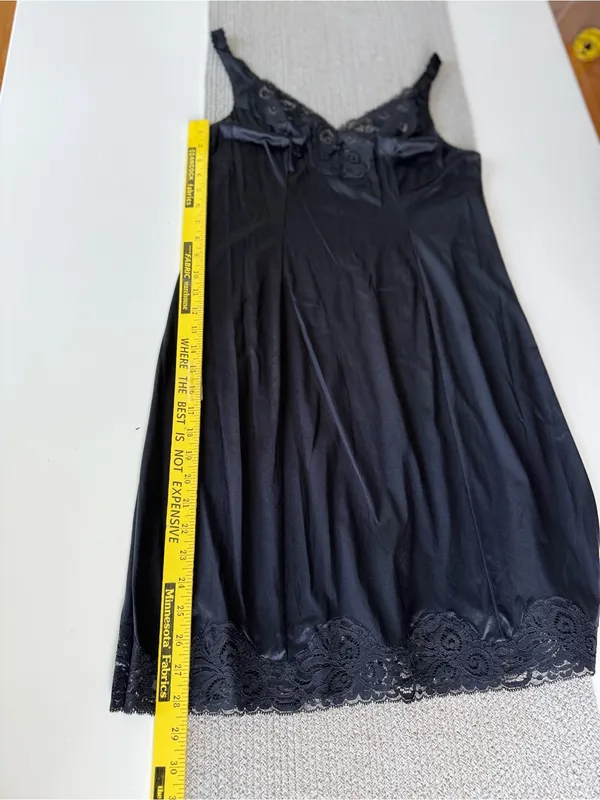 Vintage Bali Black Lace Trim Satin Chemise Slip Dress Size 34 - Image 6