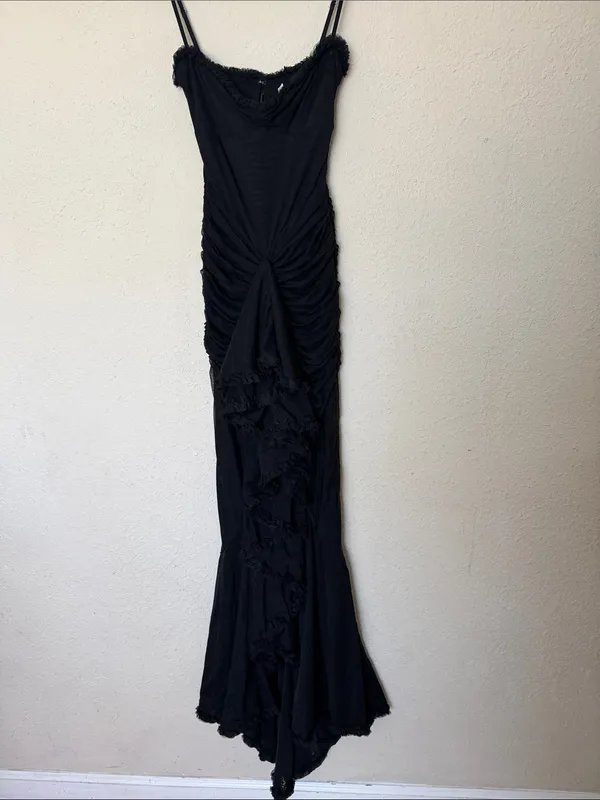 HOUSE OF CB 'Gabbi' Black Mesh Ruffled Front Gown Size XS - Image 5