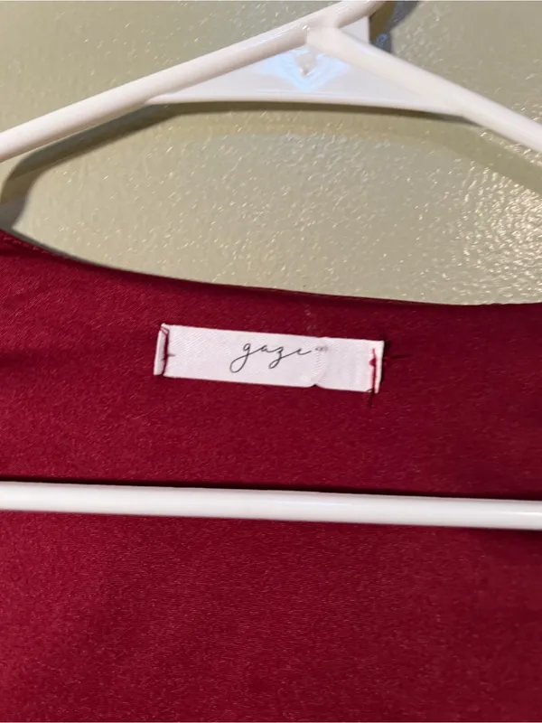Gaze Women’s Sz XS Square Neck Long Sleeve Blouse Burgundy Cropped Sheen Stretch - Image 7