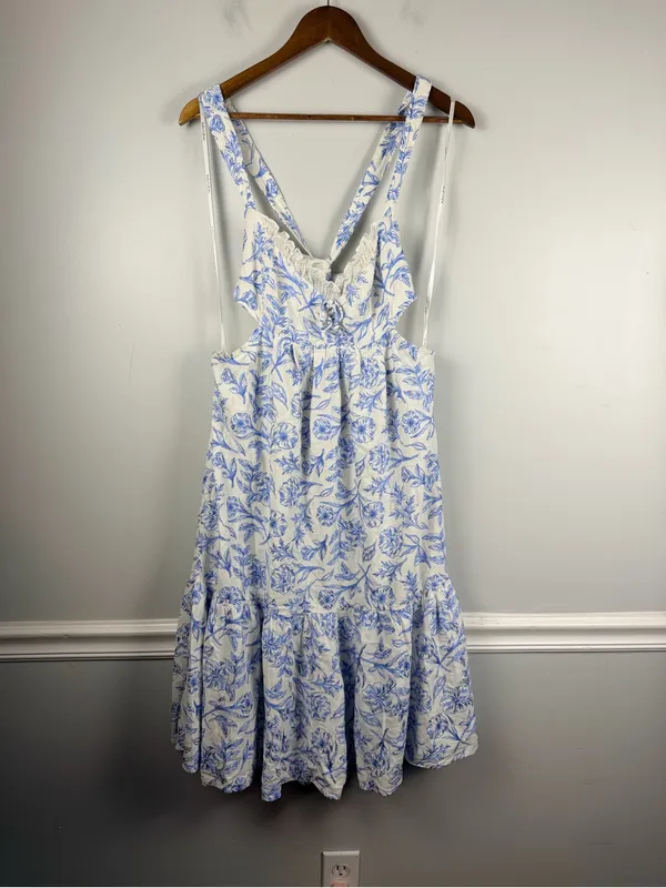 For love and lemons Maisie midi dress linen blend white blue size large - Image 3