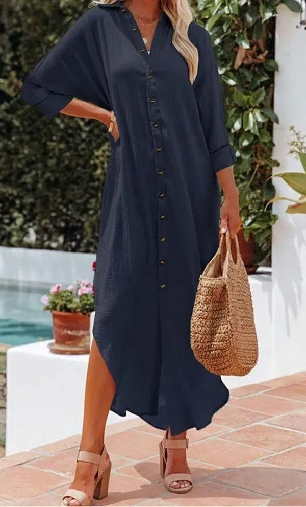 NEW Casual Button Down Maxi Dress Cover Up L - Image 3