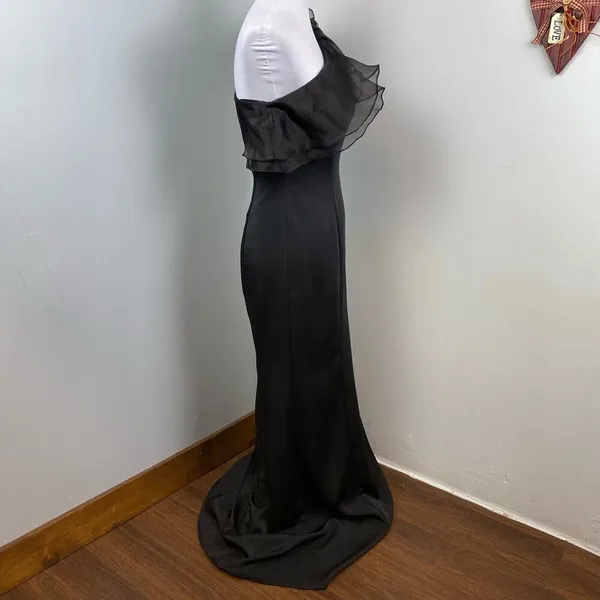 Mac Duggal Black High Slit One Shoulder Ruffle Evening Gown Size 4 $398 26372 - Image 5