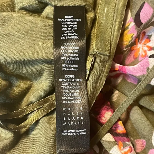 White House Black Market Olive Green Floral‎ Handkerchief Hem Midi Dress Size 8 - Image 7
